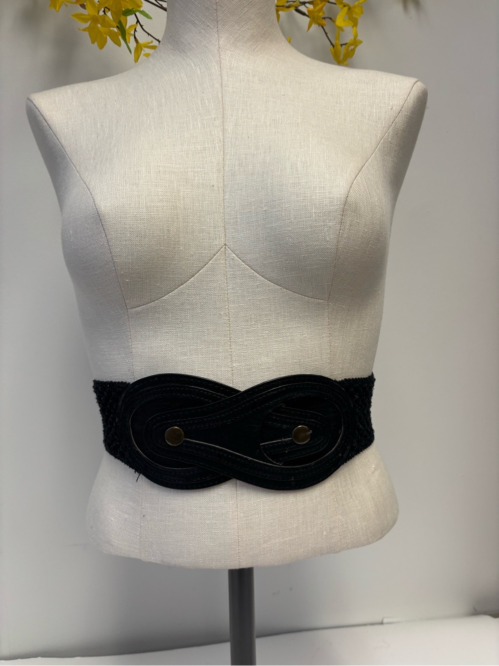 Black Wide Elastic Waist Belt with Decorative Buckle